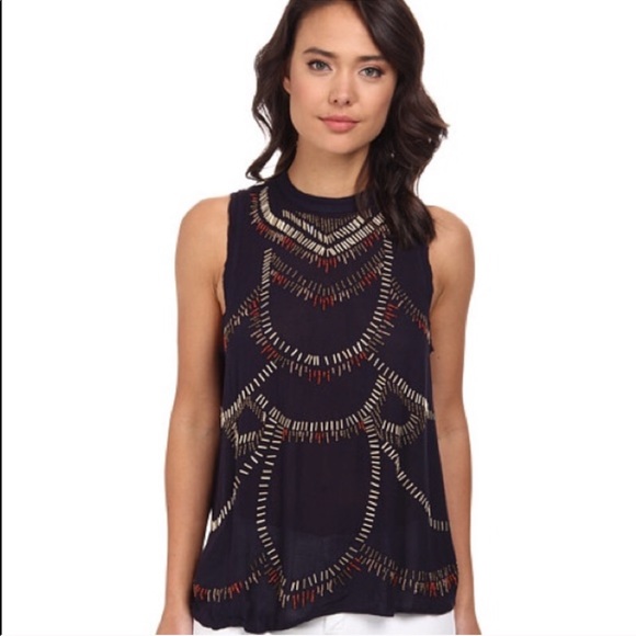 Free People Tops - Free People Navy Beaded Top